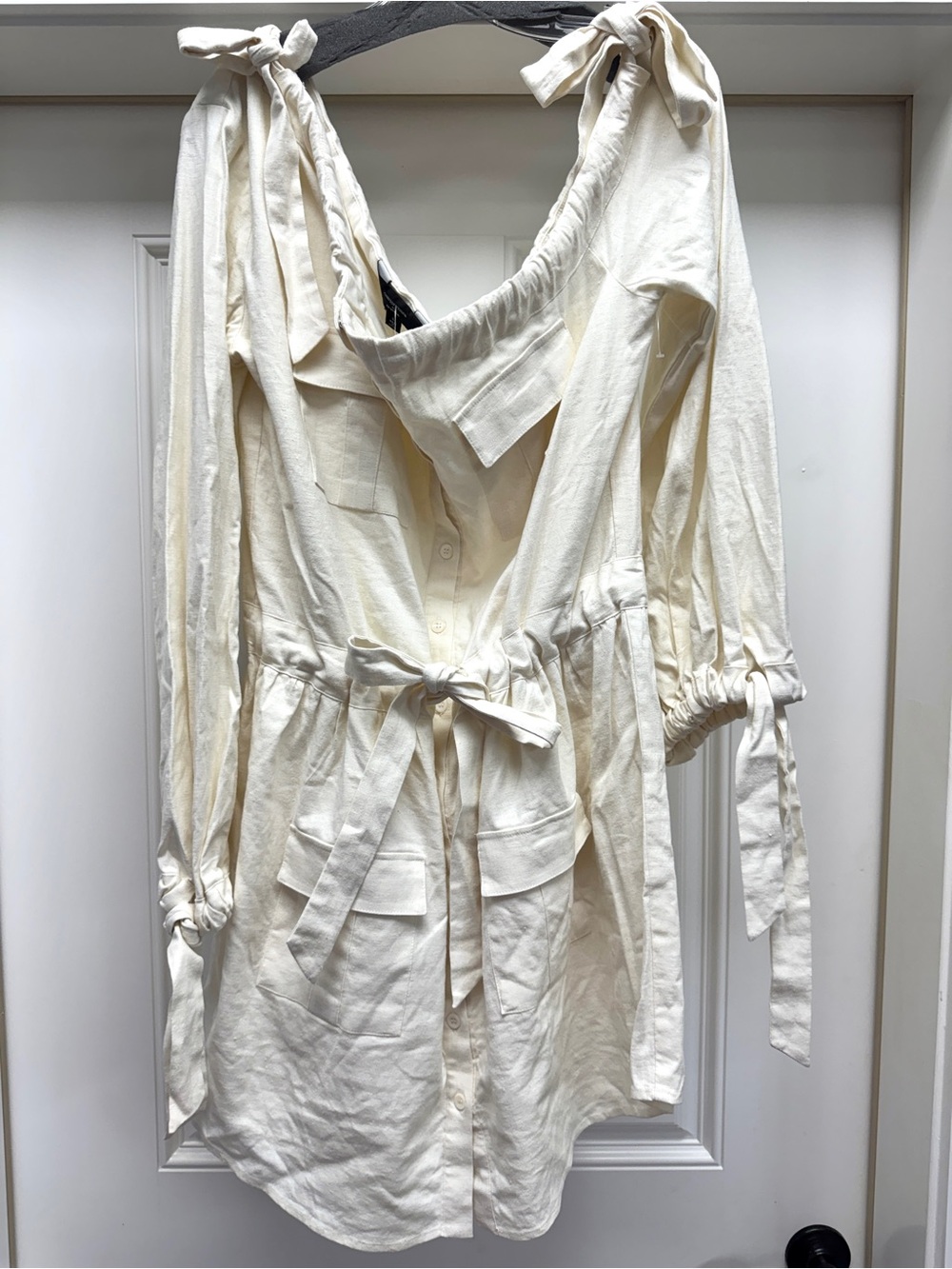 Chrissy Teigen x REVOLVE off-the-shoulder Cream Mini Dress size large - Picture 12 of 14
